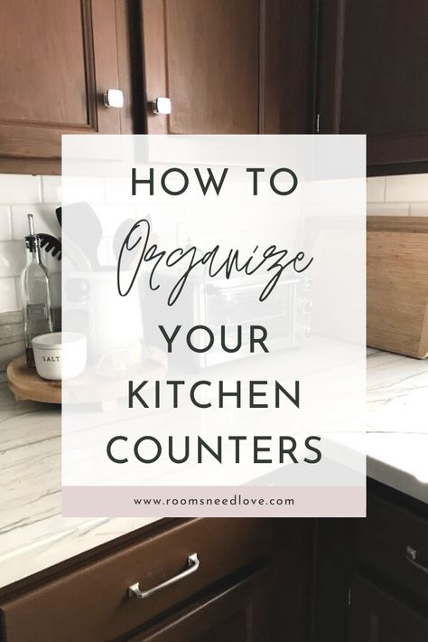 Are your kitchen counters cluttered? Use this post to guide you as you organize your kitchen to be functional and efficient. Countertop Key Storage, Kitchen Surface Organisation, Setting Up Kitchen Counter, Hide Bread On Counter, Where To Put Knife Block On Counter, Where To Put Fruit Bowl In Kitchen, Kitchen Counter Corner Organization, Kitchen Tray Ideas Countertops, Alexa Kitchen Counter