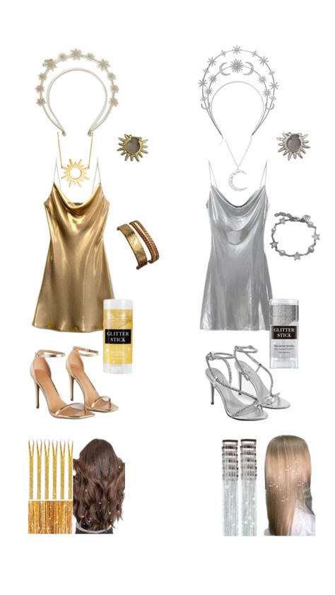 sun and moon halloween costume ideas Moon And Sun Outfit, Sun Moon And Stars Halloween Costume, Moon Costume Women, Sun Moon Costume, Sun And Moon Halloween, Sun Halloween Costume, Sun Goddess Costume, Moon Halloween Costume, Sun And Moon Costume