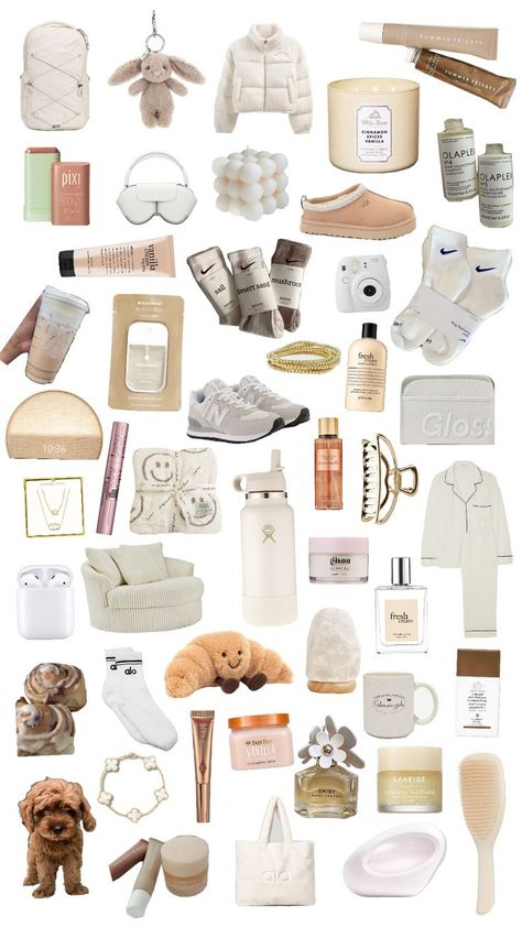 vanilla girl,  essentials, clean girl, aesthetic, boho, beige, neutral color, white, idea, gift idea, Christmas gift ideas Vanilla Girl Essentials, My Christmas Wishlist, Xmas List Ideas, Cozy Winter Decor, Girly Christmas Gifts, Girl Essentials, Small Birthday Gifts, Holiday Picks, Teen Christmas Gifts