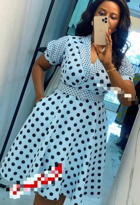 Short Office Gown Styles, Polo Material Gown Styles, Office Wears Short Gown, Plan And Pattern Styles For Ladies, How To Dress Well Women Tips, Office Short English Gown Styles, English Dresses For Ladies, Knee-length Polka Dot Dress For Work, African Dresses For Women Classy