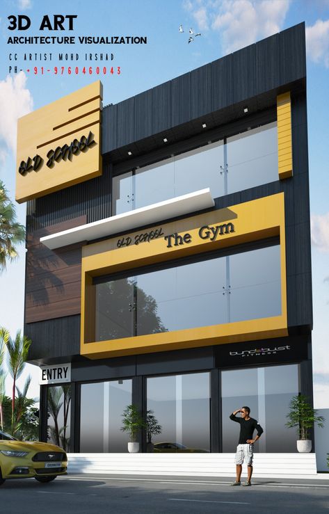 Boutique Hotel Exterior Architecture, Gym Elevation Design, Gym Front Elevation Design, Acp Exterior Design Commercial Building, 3 Story Commercial Building Design, Gym Facade Design, Comercial Elevation Design, 3 Storey Commercial Building Design, Acp Exterior Design For Shop