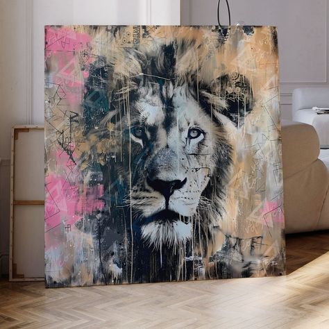 Abstract Lion Painting, Abstract Animal Painting, Abstract Lion, Lion Painting, Lion Canvas, Animal Poster, Modern Wall Art Canvas, Poster Abstract, Lion Art