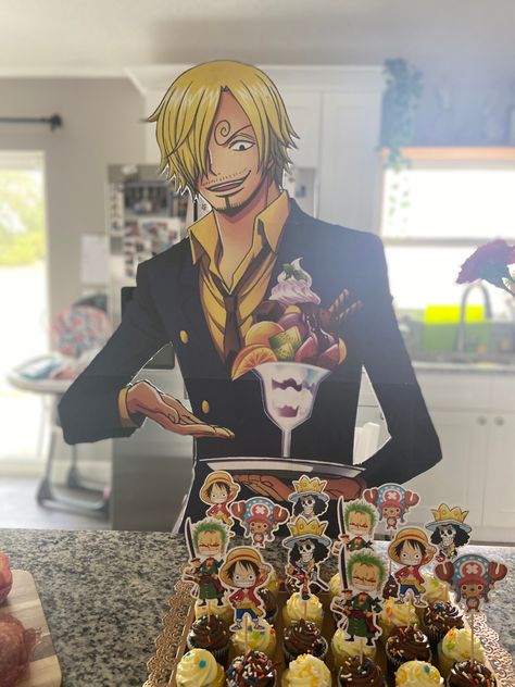 I made many themed snacks and decorations for my husband Birthday Party! Feel free to use them as reference! One Piece Balloon Decoration, Anime Party Food Ideas, One Piece Baby Shower Ideas, Anime Birthday Ideas, One Piece Anime Party, One Piece Themed Birthday Party, Anime Party Ideas Decor, One Piece Party Theme, Anime Party Decorations