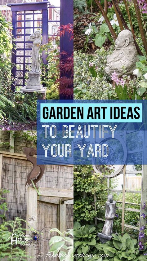 Looking for garden art ideas? This list has a lot of beautiful ways to add art, statues and wind chimes to your garden that will create a focal point #fromhousetohome #gardenideas #gardeningtips #outdoordecor #gardenart #landscapedesign Garden Focal Point, Hanging Yard Art, Purple Martin House, Art Statues, Gardening Tricks, Whimsical Garden Art, Garden Art Ideas, Vegetable Garden For Beginners, Wind Sculptures