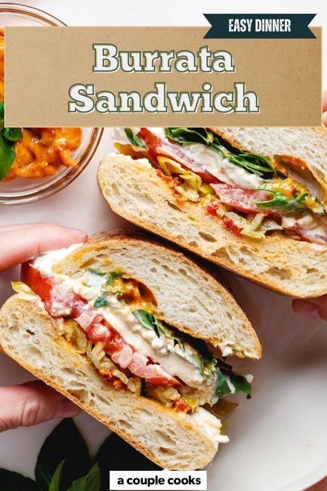 Ciabatta Sandwich Recipes, Burrata Sandwich, Tomato Aioli, Tomato Sandwich Recipes, Winter Salad Recipes, Tilapia Recipes, No Cook, Ciabatta Bread, Couple Cooking