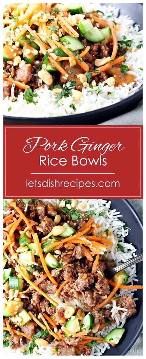 Pork Bowl Recipe, Pork And Rice Recipes, Ginger Rice, Ground Pork Recipes, Healthy Pork, Pork Recipes For Dinner, Ginger Pork, Rice Bowls Recipes, Pork Dinner