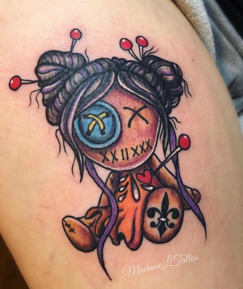 99 Likes, 3 Comments - 🌹 Madame L 🌹 (@madameltattoo) on Instagram: “A couple of cutie voodoo dolls on a couple of cool  gals! Based on customer’s reference. ✨🔮✨ for…” Pin Doll Tattoo, Small Tattoo Symbols And Meanings, New Orleans Tattoo, Voodoo Doll Tattoo, Voodoo Tattoo, Wing Tattoos, Tiki Tattoo, Snow Flake Tattoo, Remembrance Tattoos