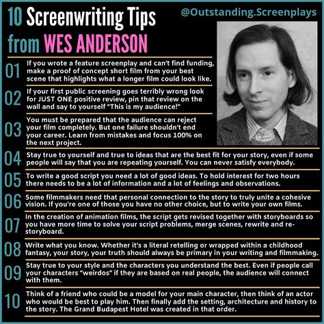 Screenplay Writing Tips, Writing A Screenplay, Wes Anderson Storyboard, How To Write A Screenplay, How To Write A Scene, Screenwriting Prompts, Screenwriting Aesthetic, Screenwriting Ideas, Writing Screenplays