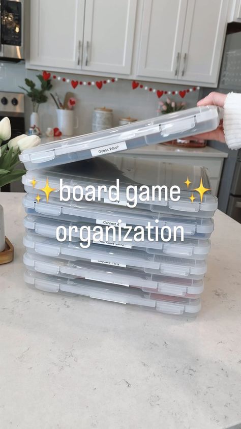 The best HACK for storing and organizing those ripped board games! 🎲🧩 **Everything is linked in my Amazon Storefront (in my bio) under… | Instagram Usb Organization Ideas, Organizing Decorations Storage, Bcba Office Organization Ideas, Boardgame Organisation, Organizing For Small Spaces, Board Games Storage Ideas, You Organization, Best Organization Products, Storing Board Games