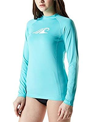 TSLA Women's UPF 50Swim Shirt Rashguard Long Sleeve FSR Series Coastal Tide Print(fsr24) - Aqua Large Surf Swimsuit, Long Sleeve Rashguard, Rash Guard Women, Beach Surf, Sport Swimwear, Swim Shirts, Blue Swimsuit, Tankini Swimsuits, Sportswear Women