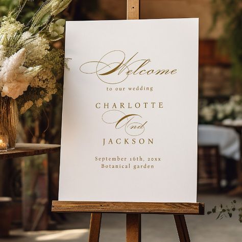 Gold Vintage Classic Script Wedding Welcome Sign Elegant Birthday, Wedding Welcome Sign, Maybe One Day, Wedding Welcome Signs, Wedding Signage, Vintage Canvas, Create Sign, Wedding Welcome, Free Birthday Stuff