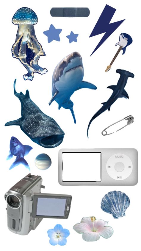 Marine Poster, Blue Scrapbook, Cool Sharks, Bullet Journal Cover Ideas, Locker Decorations, Ju Jitsu, Blue Shark, Collage Making, Anime Artwork Wallpaper