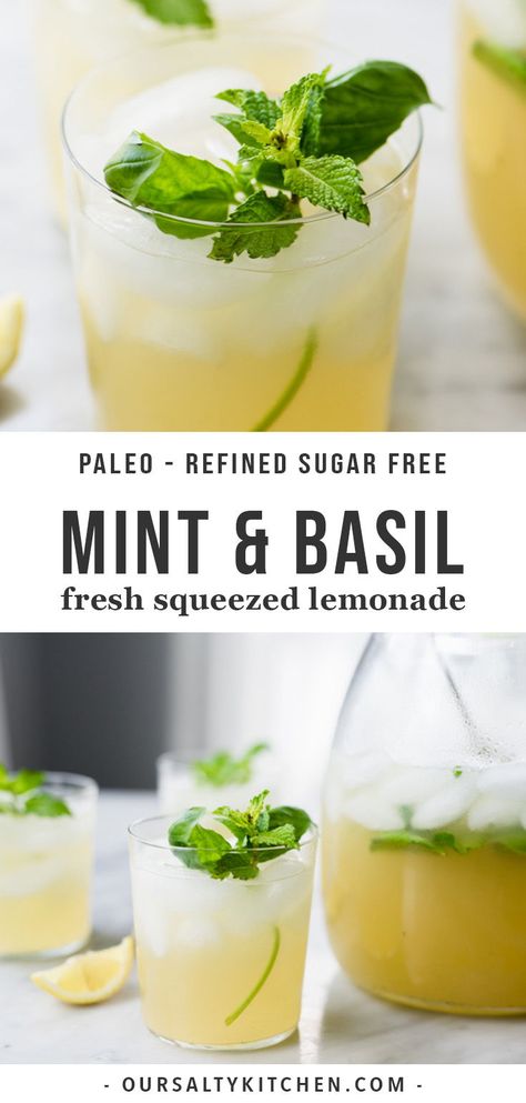 Lemonade With Honey, Summer Mocktail, Honey Lemonade, Flavored Lemonade, Mint Drink, Basil Lemonade, Honey Simple Syrup, Paleo Drinks, Homemade Lemonade Recipes