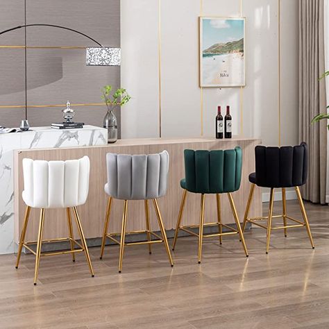 Velvet Bar Stools Kitchen Island, Gray And Gold Bar Stools, Gold Barstools In Kitchen, Breakfast Counter Chairs, Gold Bar Stools Kitchen Island, Barstools In Kitchen With Backs, Counter Height Bar Stools Modern, Legs For Kitchen Island, Comfy Bar Stools