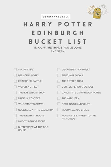 Harry Potter Edinburgh Bucket List, Harry Potter Destinations, Harry Potter In Edinburgh, Harry Potter Travel List, Edinburgh Harry Potter Tour, Edinburgh Checklist, Harry Potter Bucket List, Edinburgh Bucket List, Harry Potter Trip