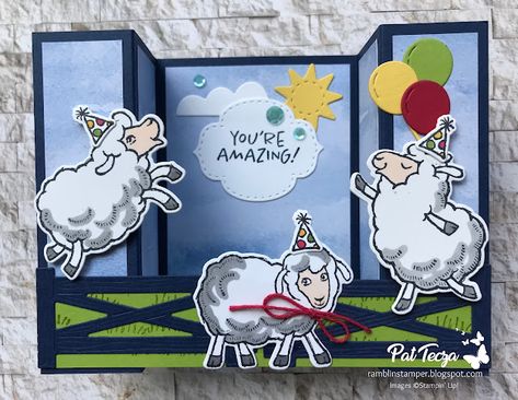 Stampin Up Counting Sheep, Green Bridge, Sheep Cards, Side Step Card, Kids At Heart, Bridge Card, Homemade Birthday Cards, Counting Sheep, Hand Made Greeting Cards