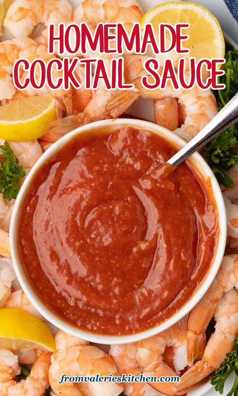 Forget about the bottled stuff, this homemade Cocktail Sauce recipe is so much better than anything you can buy at the store. A short list of easy to stock ingredients creates this zingy condiment in about 5 minutes! Shrimp Cocktail Sauce Recipe, Homemade Crab Cakes, Shrimp Cocktail Sauce, Homemade Cocktail Sauce, Cocktail Sauce Recipe, Cocktail Shrimp Recipes, Sauce Cocktail, Homemade Tartar Sauce, Seafood Sauce