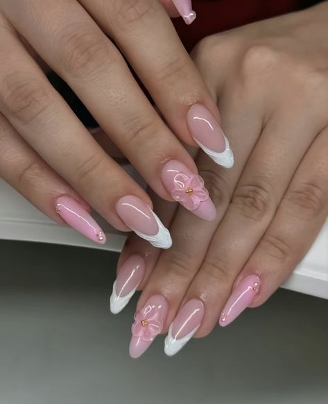 Jelly Flower Nails, Almond Nails Pink, Paznokcie Hello Kitty, Kutek Disney, Milky Nails, Nagel Tips, Girly Acrylic Nails, Makijaż Smokey Eye, Almond Acrylic Nails