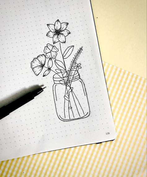 How To Draw A Vase With Flowers, Flowers In Vase Tattoo Simple, Scrapbook Drawings Doodles, Mini Flower Doodles, How To Draw Flowers In A Vase, Vase With Flowers Drawing Easy, Flower Vase Doodle, Flower Vases Drawing, Flower Vase Tattoo Simple