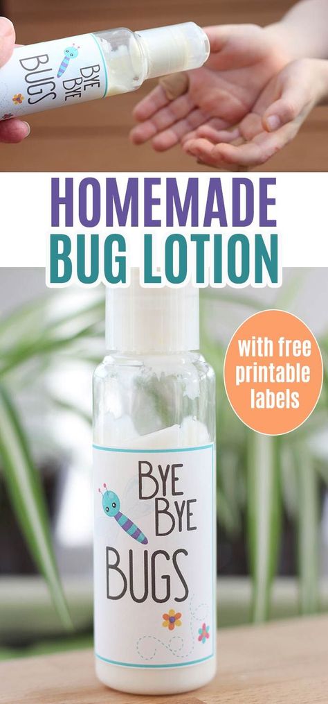 Easy homemade bug lotion for the whole family! This natural bug lotion is made with kid safe essential oils and is simple to make with only 2 ingredients. And it comes with FREE printable bottle labels! You'll want to have this bug lotion on hand for the spring and summer to keep insects from bugging your family. Makes a great gift too! #essentialoils #DIY #homemade #printable Bug Repellent Lotion, Mosquito Repellent Lotion, Kid Safe Essential Oils, Mosquito Repellent Essential Oils, Homemade Bug Repellent, Diy Bug Repellent, Diy Mosquito Repellent, Camping Dishes, Are Essential Oils Safe