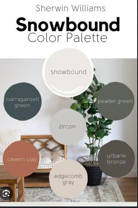 Yellow Sherwin Williams, Bronze Color Palette, Sherwin Williams Paint Neutral, Sherwin Williams Snowbound, Sherwin Williams Colors, House Color Palettes, Paint Color Schemes, Neutral Paint Colors, House Color Schemes