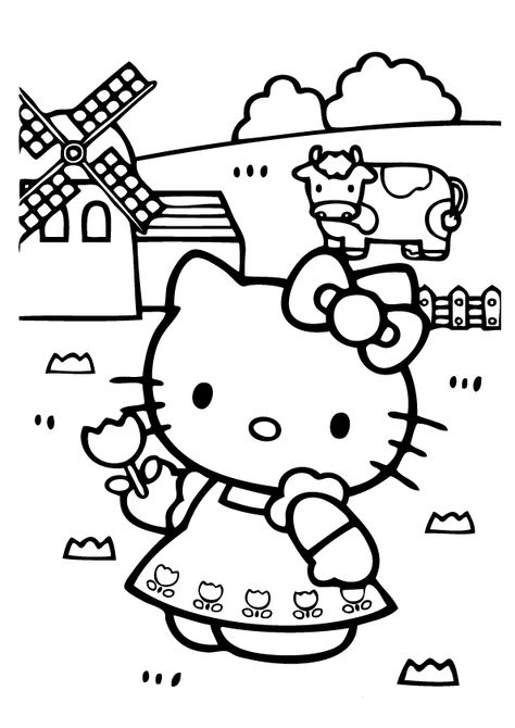 Hello Kitty, the fictional character designed by Japanese designer Yuko Shimizu, is one of the most popular subjects for kid’s coloring pages. The female Japanese bobtail cat wearing a pink-blue dress along with a cute red bow on her white head gained popularity fast after it was first introduced in Japan in 1974. The character … Hello Kitty Coloring Pages, Kitty Coloring Pages, Farm Coloring Pages, 헬로키티 배경화면, Hello Kitty Colouring Pages, Hello Kitty Printables, Princess Kitty, Hello Kitty House, Birthday Coloring Pages