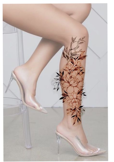 Side Calf Tattoos For Women Calves, Side Calves Tattoos For Women, Floral Leg Tattoo, Calf Tattoos For Women, Flower Leg Tattoos, Beautiful Back Tattoos, Cute Tattoos On Wrist, Floral Tattoo Shoulder, Unusual Tattoo