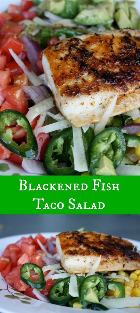 Fish Taco Salad, Tuna Fish Salad, Fish Taco Recipe, Blackened Fish Tacos, Blackened Fish, Cilantro Lime Vinaigrette, Blacken Fish, Taco Shell, Catfish Recipes