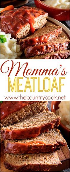 Momma's *BEST* Meatloaf. Moist, flavorful and delicious. This recipe makes making and eating meatloaf fun! Tasty Meatloaf Recipe, Meatloaf Recipes Healthy, Delicious Meatloaf, Recipes Meat, Best Meatloaf, Loaf Recipes, Meatloaf Recipe, Country Cooking, Meatloaf Recipes