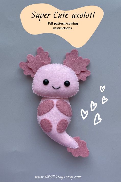 Axolotl plush pdf felt pattern, sewing instruction and 4 video stitch that will help beginners learn to sew. Kawaii, Pocket Pets Diy, Axolotl Sewing Pattern Free, Easy Felt Plushies, Free Sewing Patterns Plushies, Felt Patterns Free Printables, Axolotl Plush Pattern, Felt Plushies Pattern, Felt Crafts To Sell