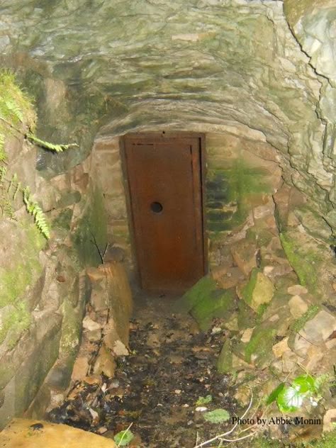 The main entrance to Floyd Collins Crystal Cave, which is now closed off to the public. It has a steel door secure with a lock. There is a hole in the door which you can feel the cold air through. Pretty cool! ~Floyd Collins~ ~Mammoth Cave KY~ ~Floyd Collins Crystal Cave~  ~abandoned~ Secret Cave Entrance, Floyd Collins, Cave Entrance, Mammoth Cave, Gates Of Hell, Crystal Cave, Location Inspiration, The Magnus Archives, Liminal Spaces