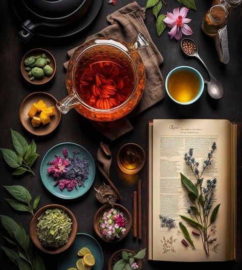 Thé Aesthetic, Herbal Tea Aesthetic, Herbalist Aesthetic, Herbal Tea Photography, Witchy Academia, Making Movies, Dramatic Fashion, Herbal Apothecary, Changing Leaves