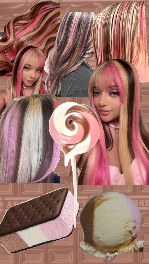 Hair Inspo for my gf #neopolitan Neopolitan Hair Dye, Nepolian Hair, Neoploaton Hair, Neopaliton Hair, Neopolitan Hair Highlights, Napoleon Hair, Cool Hair Dye, Neapolitan Hair, Dye Styles