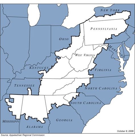 Map of the Appalachian Region. The Appalachian Region includes all of West Virginia and parts of 12 other states: Alabama, Georgia, Kentucky, Maryland, Mississippi, New York, North Carolina, Ohio, Pennsylvania, South Carolina, Tennessee, and Virginia. Bug Out Location, Appalachian People, My Old Kentucky Home, Appalachian Mountains, Appalachian Trail, Beautiful Mountains, Way Of Life, West Virginia, Road Trips