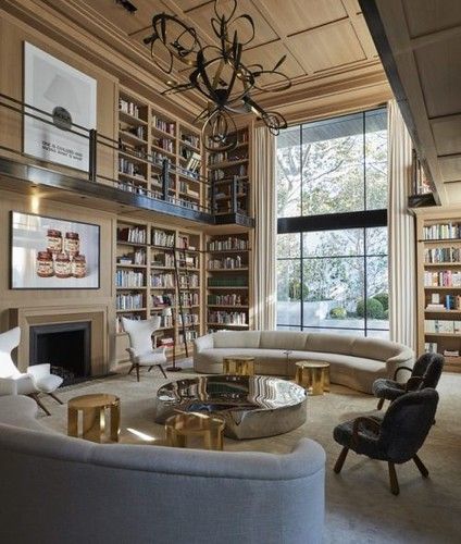 Timothy Sumer - Photography Double-height residential library with a paneled ceiling and... Home Library Design, Home Libraries, House Room, Home Library, A Living Room, Dream Rooms, Pretty House, Design Case, House Inspo