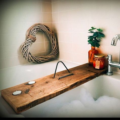 Bath caddy by Barrel & Bird Bathtub Caddy Diy, Bath Caddy Diy, Toilets Ideas, Caddy Diy, Bath Board, Bath Caddies, Rustic Bath, Bathtub Caddy, Industrial Style Furniture