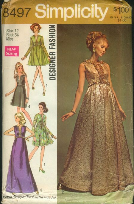 Simplicity 8497 | Vintage Sewing Patterns | FANDOM powered by Wikia Cocktail Length Dress, Gown Sewing Pattern, Evening Dress Patterns, Simplicity Patterns Vintage, Simplicity Dress, Designer Evening Gowns, Designer Evening Dresses, Cocktail Evening Dresses, Couture Vintage