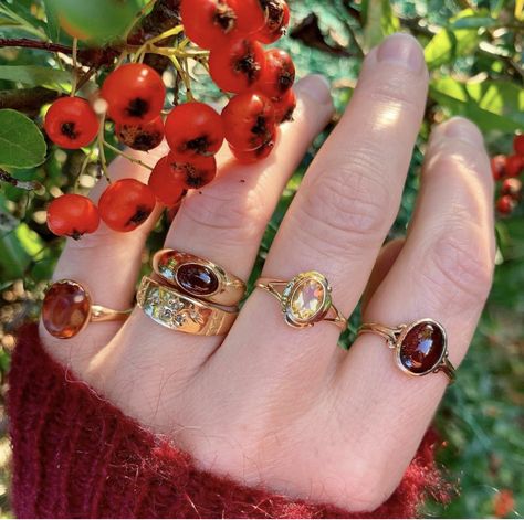 Autumnal stack of citrines and garnets #antiquerings #vintagerings #citrine #citrinering #garnet #garnetring Vintage Ring Stacking Ideas, Vintage Ring Stack, Ring Stack Ideas, Ring Stacking Ideas, Peas And Carrots, Ring Stacks, Magical Jewelry, Jewelry Accessories Ideas, Ring Stack