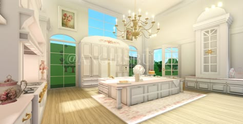 Coquette Bloxburg House, Bloxburg Coquette, Bloxburg Bakery, Coquette Kitchen, Bloxburg Castle, Coquette House, Fancy Living Rooms, Bloxburg Exterior, Castle House Design