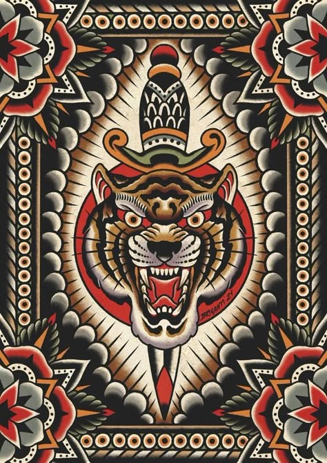 Traditional Tattoo Wallpaper, Traditional Panther Tattoo, American Traditional Sleeve, Salon Tattoo, Tattoo Wall Art, Tattoo Wallpaper, Stamp Tattoo, Tattoo Posters, Neotraditional Tattoo