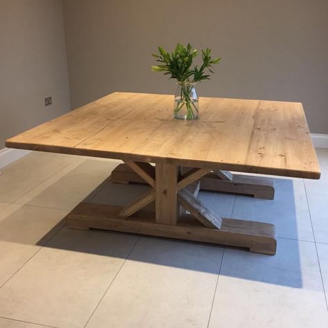 In case you missed our stories, check out this absolute stunner of a 6ft by 6ft solid wood reclaimed table we made for one of our… Large Square Dining Table, Square Dining Room Table, Square Kitchen Tables, Square Farmhouse Table, Farmhouse Dining Table Set, Rustic Farmhouse Dining Table, Reclaimed Dining Table, Solid Oak Dining Table, Square Kitchen