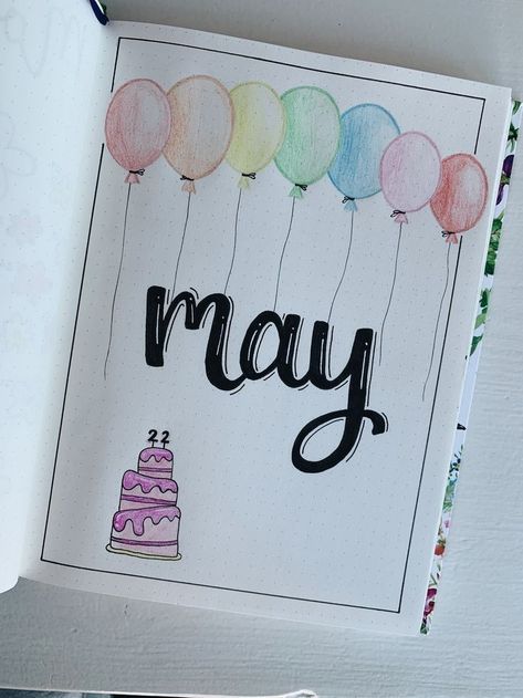 Birthday Month Calendar Ideas, Birthday Month Journal Ideas, Birthday Month Bullet Journal, Journal Ideas Drawing, Birthday Journal Ideas, Month Bullet Journal, Journal Lettering Ideas, Bullet Journal May, Birthday Bullet Journal