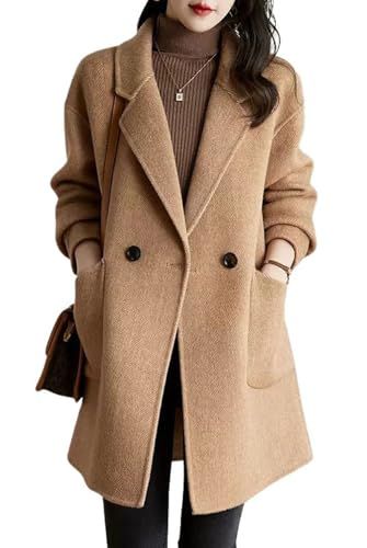 chouyatou Women's Notch Lapel Herringbone Wool Coat Formal Office Work Double Breasted Winter Pea Coat Pea Coat Outfit, Winter Pea Coat, Woolen Coat Woman, Winter Coat Outfits, Pea Coats Women, Formal Office, Winter Fashion Outfits Casual, Winter Trench Coat, Wool Overcoat