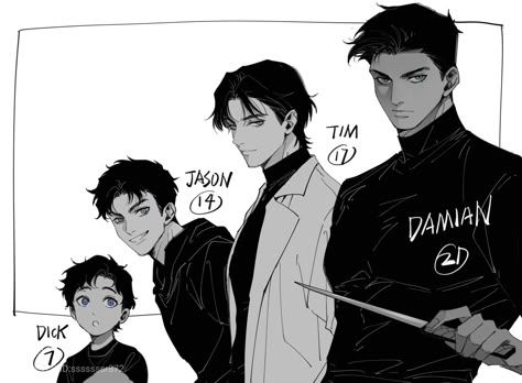 #BatFamily #DC Batfamily Age Reversal, Reverse Batfamily, Bat Fam Fanart, Damian Wayne Grown Up, Damian Wayne X Y/n, Jason X Grayson, Reverse Robin Au, Bat Family Memes, Reverse Batfam