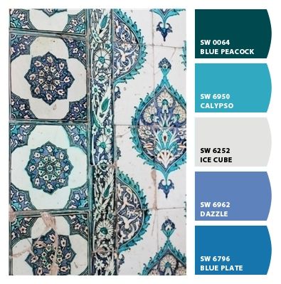 Turkish Colour Palette, Tile Paint Colours, Tile Color Palette, Blue Color Pallet, Moroccan Colors, Blue Baubles, Greek Islands Wedding, Istanbul Photography, Turkish Furniture