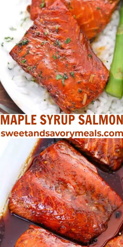 7 Ingredients - Maple Syrup Salmon Recipe - Sweet and Savory Meals Salmon Maple Syrup Recipes, Salmon Recipes Baked Maple Syrup, Maple Salmon Marinade, Maple Syrup Salmon Recipes, Maple Salmon Recipes Baked, Maple Salmon Air Fryer Recipes, Salmon Maple Syrup, Salmon With Maple Syrup, Recipes With Maple Syrup