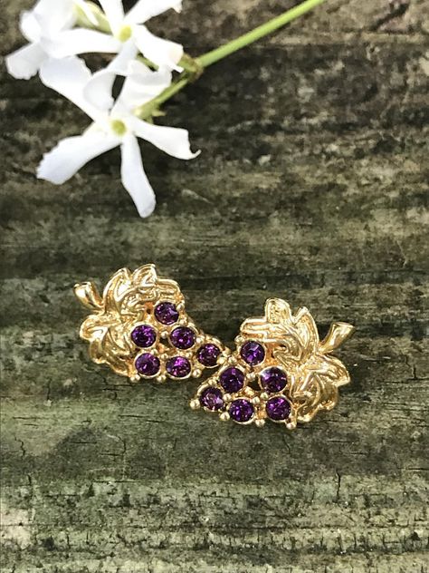 Purple Earrings Studs, Grape Jewelry, Grape Flower, Double Pierced Earrings, Grape Earrings, Dress Models, Earrings Ideas, Jewelry Catalog, Earrings Purple