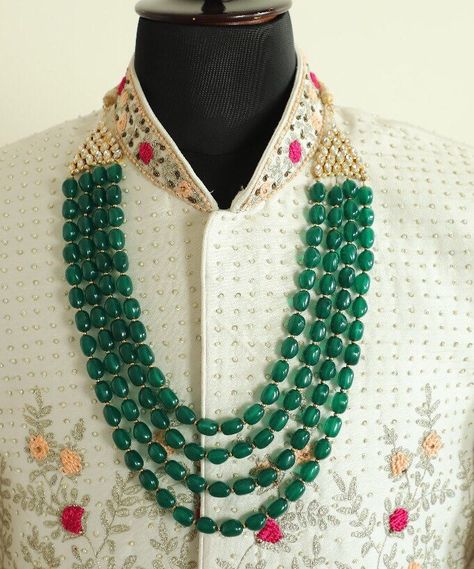 Excited to share this item from my #etsy shop: Necklace for sherwani | sherwani accessories | emerald necklace #traditionalwear #malaformen #menaccessories #ethnicwearformen #indianwedding #sherwani #indianmenswear #sherwaniaccessories #necklace Beads Jewellery For Men, Groom Necklace Wedding Jewelry, Groom Necklace Indian, Emerald Beads Jewellery, Emerald Necklace Indian, Groom Mala, Groom Jewellery, Groom Jewelry, Indian Accessories