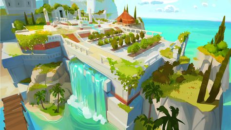 ArtStation - Mythwrecked Concepts Forest City Concept Art, Game Background Art, Fantasy Worlds, Disney Fun Facts, Video Game Design, Low Poly Art, Game Concept Art, Creative Artwork, All Aboard