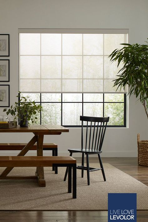 Modern Shades For Windows, Solar Roller Shade, Dining Room Window Treatments, Dining Room Windows, Solar Shades, Room Window, Modern Windows, Modern Cottage, Living Room Windows